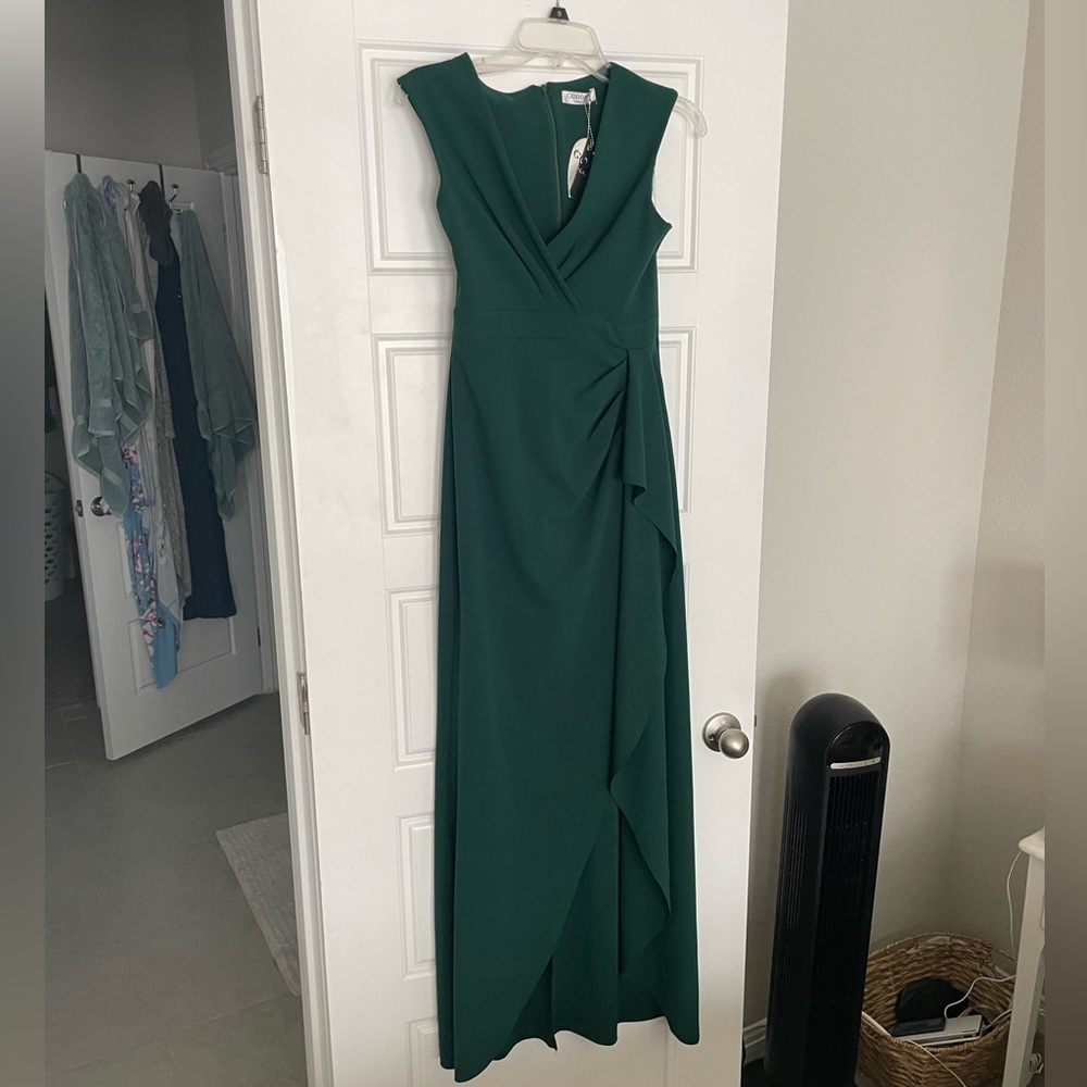 Goddiva London Emerald Green V Neck Sleeveless Side Slit Dress
